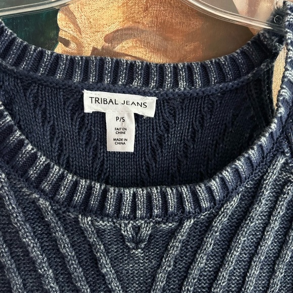 Tribal Jeans Boho Navy Striped Knit Tank Top Cotton Small - Picture 4 of 16